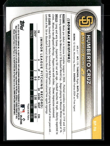 2025 Bowman Humberto Cruz #BP-96 1st Bowman