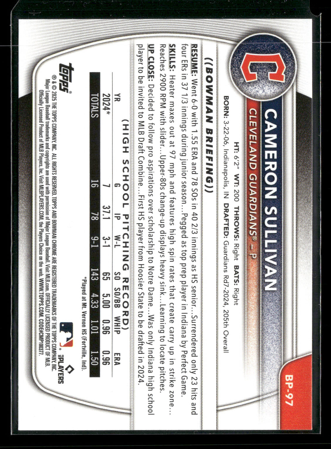 2025 Bowman Cameron Sullivan #BP-97 1st Bowman