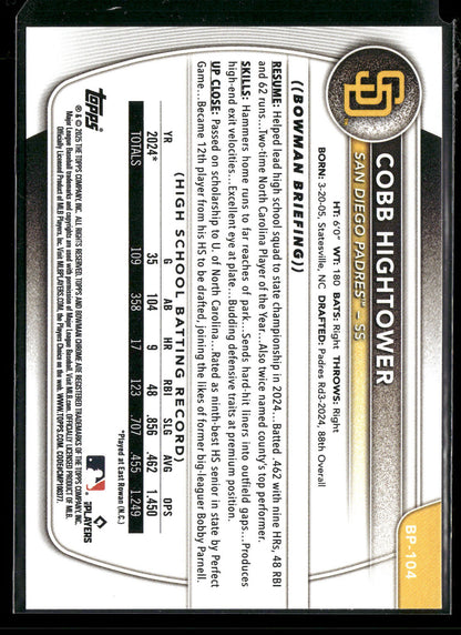 2025 Bowman Cobb Hightower #BP-104 1st Bowman