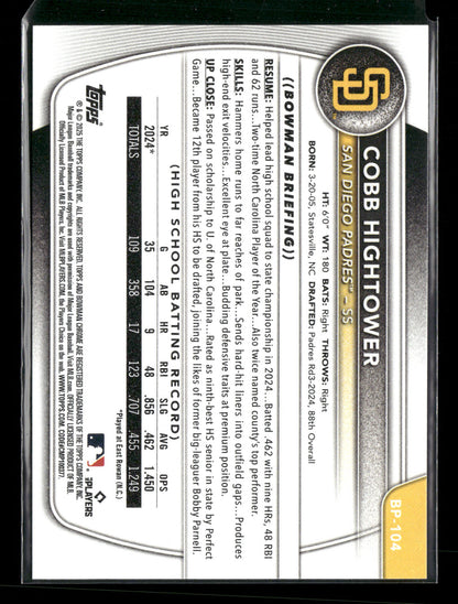 2025 Bowman Cobb Hightower #BP-104 1st Bowman