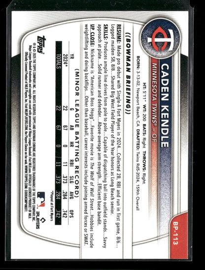 2025 Bowman Caden Kendle #BP-113 1st Bowman