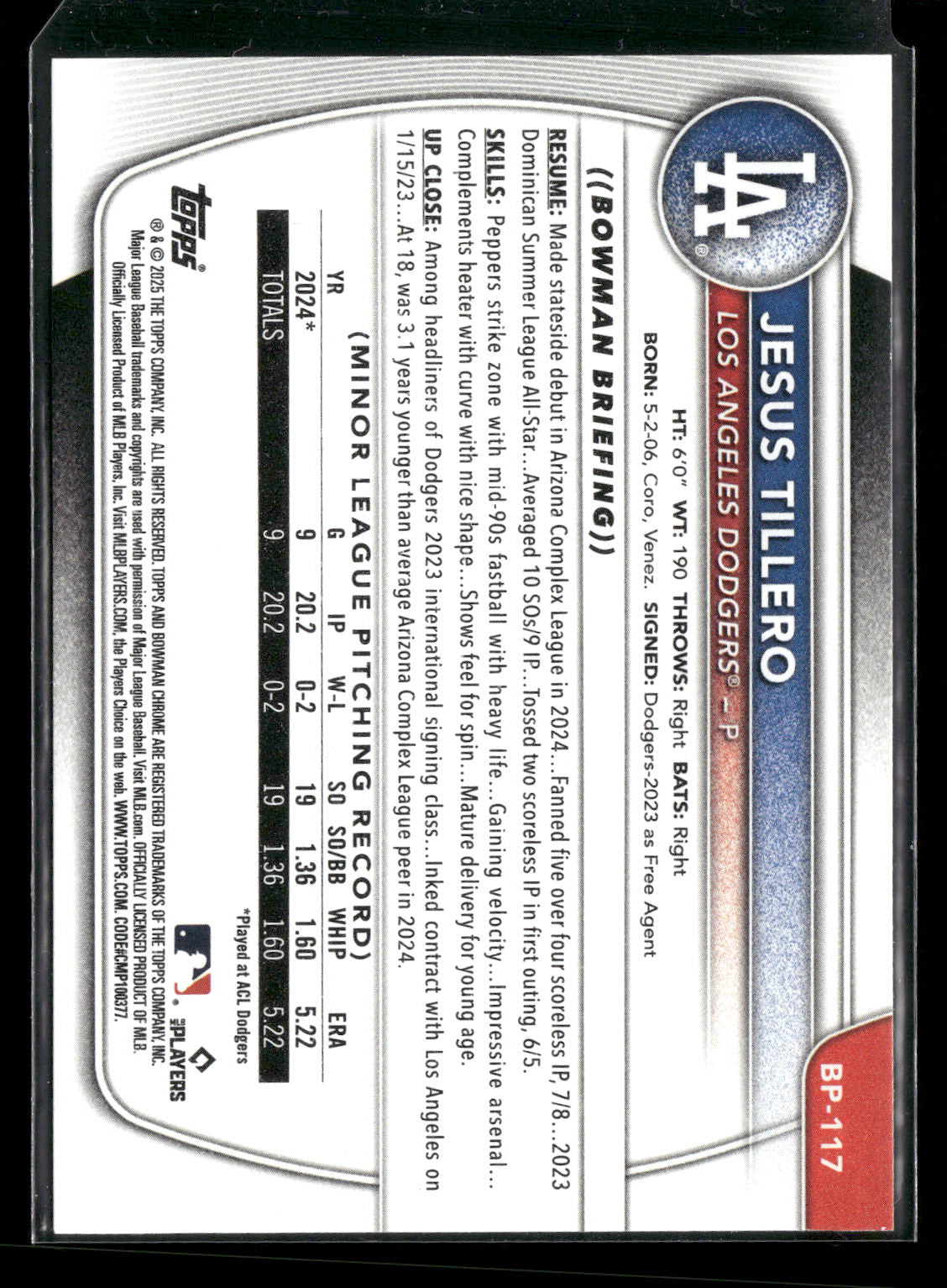 2025 Bowman Jesus Tillero #BP-117 1st Bowman