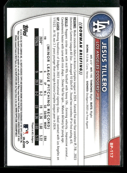 2025 Bowman Jesus Tillero #BP-117 1st Bowman