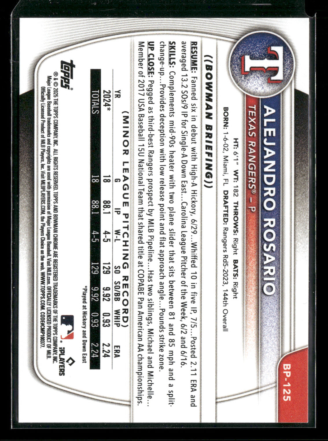 2025 Bowman Alejandro Rosario #BP-125 1st Bowman