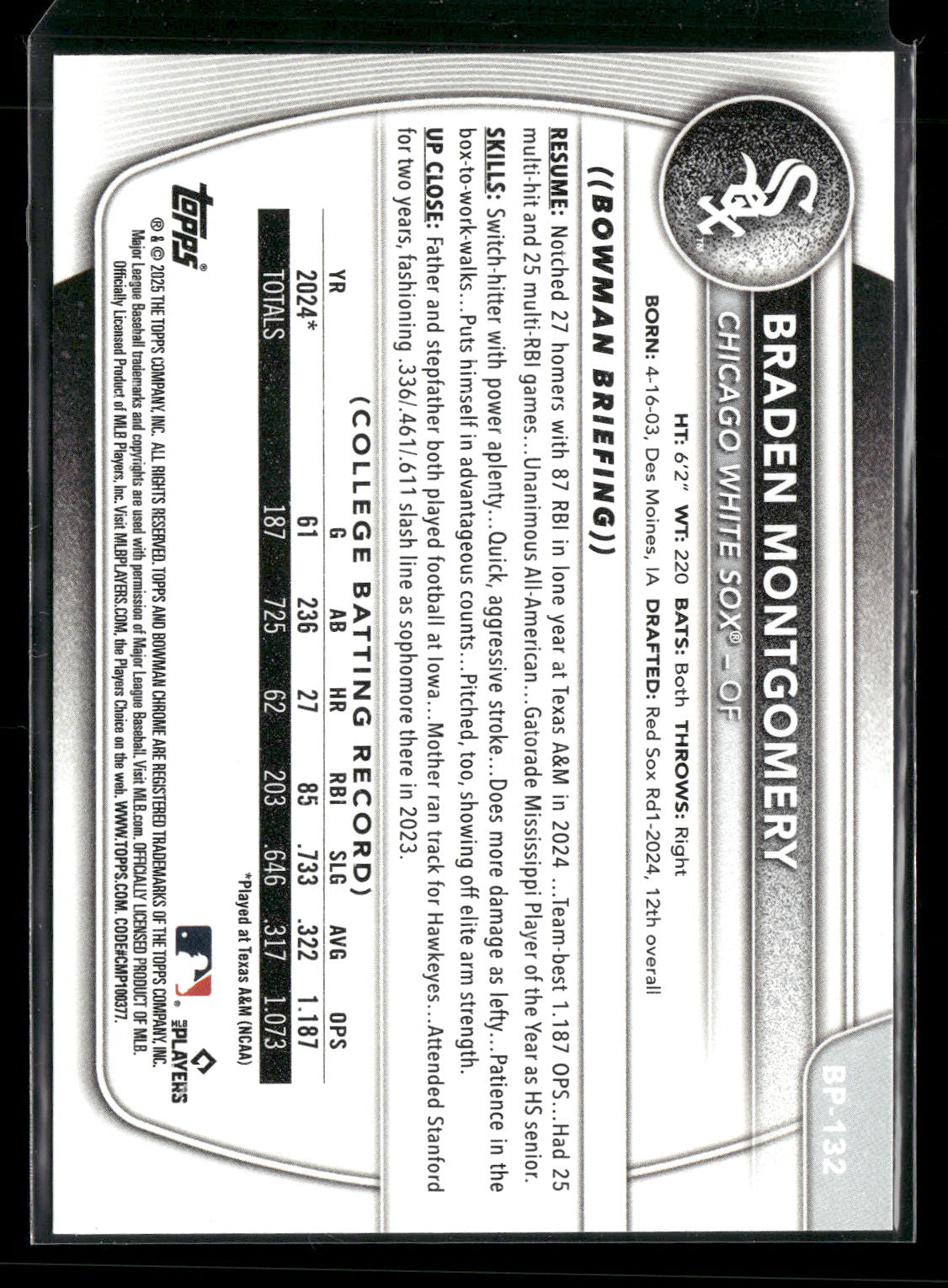 2025 Bowman Braden Montgomery #BP-132