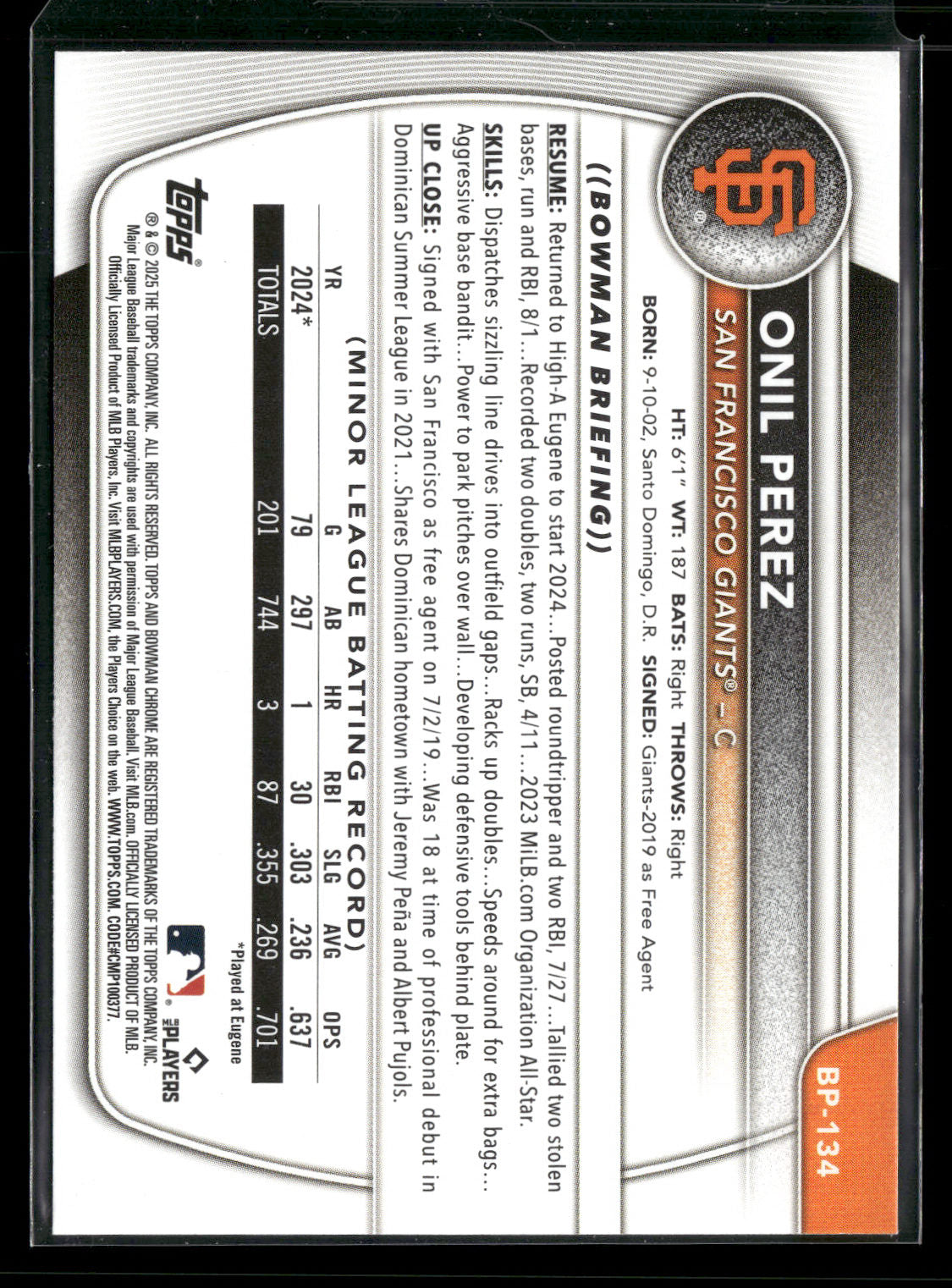 2025 Bowman Onil Perez #BP-134