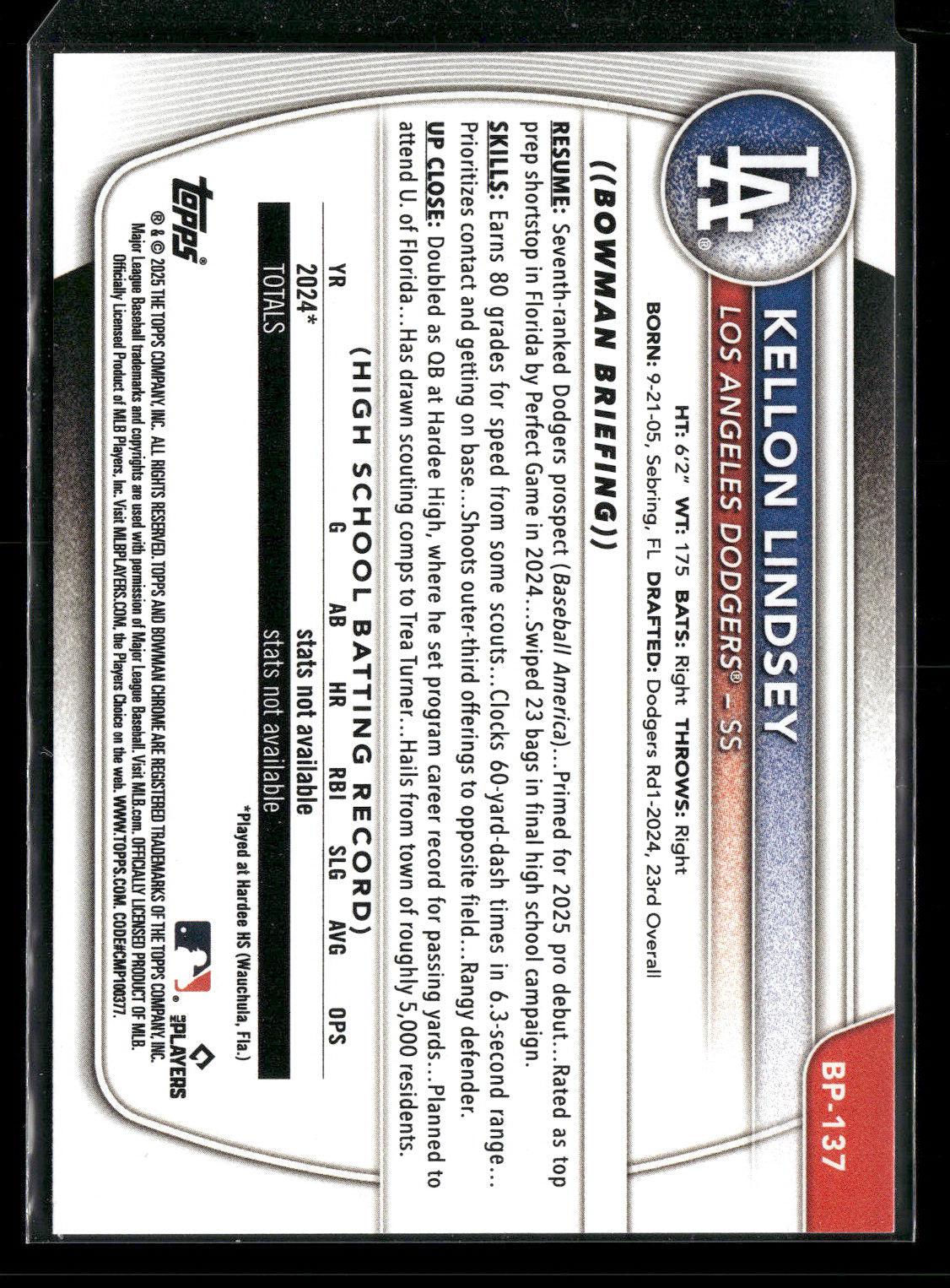 2025 Bowman Kellon Lindsey #BP-137