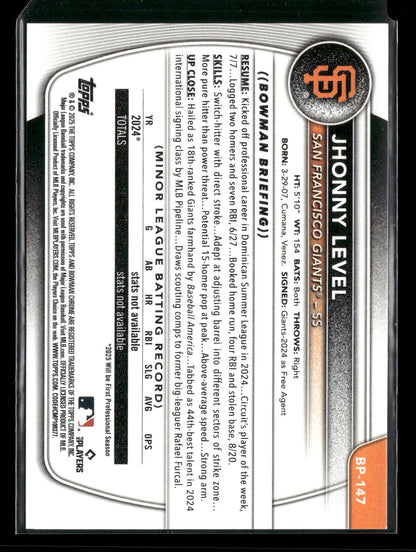 2025 Bowman Jhonny Level #BP-147 1st Bowman