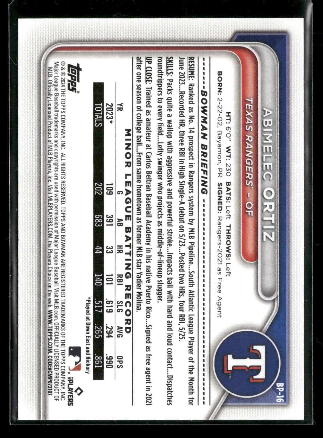 2024 Bowman Abimelec Ortiz #BP-16 1st Bowman