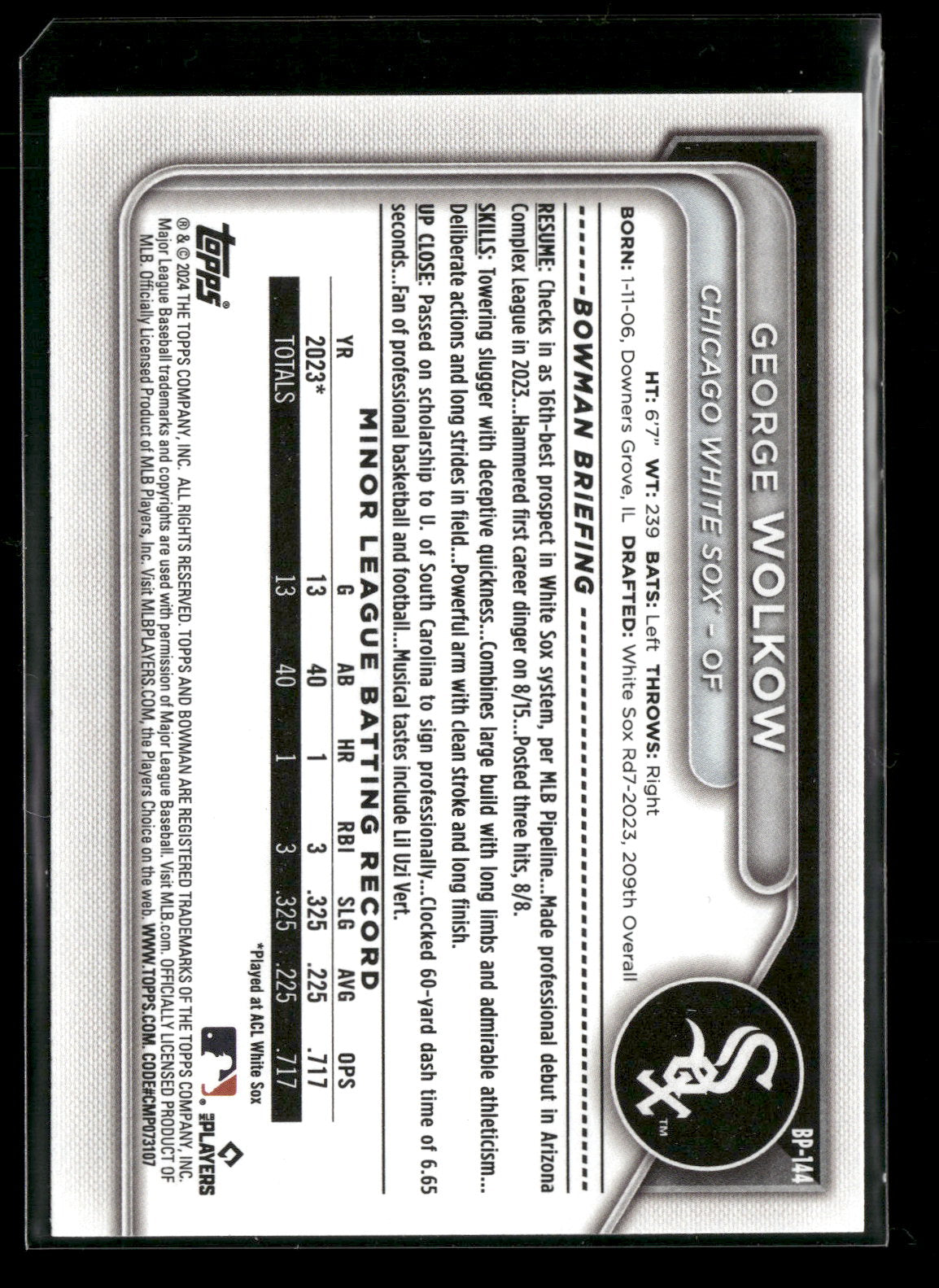 2024 Bowman George Wolkow #BP-144 1st Bowman
