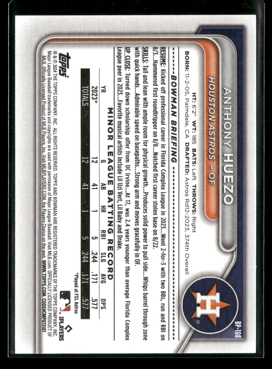 2024 Bowman Anthony Huezo #BP-108 1st Bowman