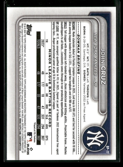 2024 Bowman John Cruz #BP-77 1st Bowman