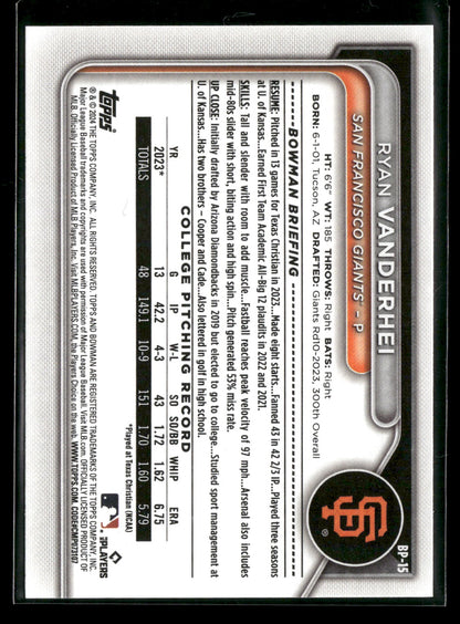 2024 Bowman Ryan Vanderhei #BP-15 1st Bowman