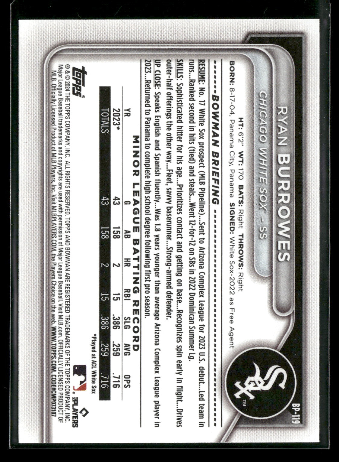 2024 Bowman Ryan Burrowes #BP-119 1st Bowman