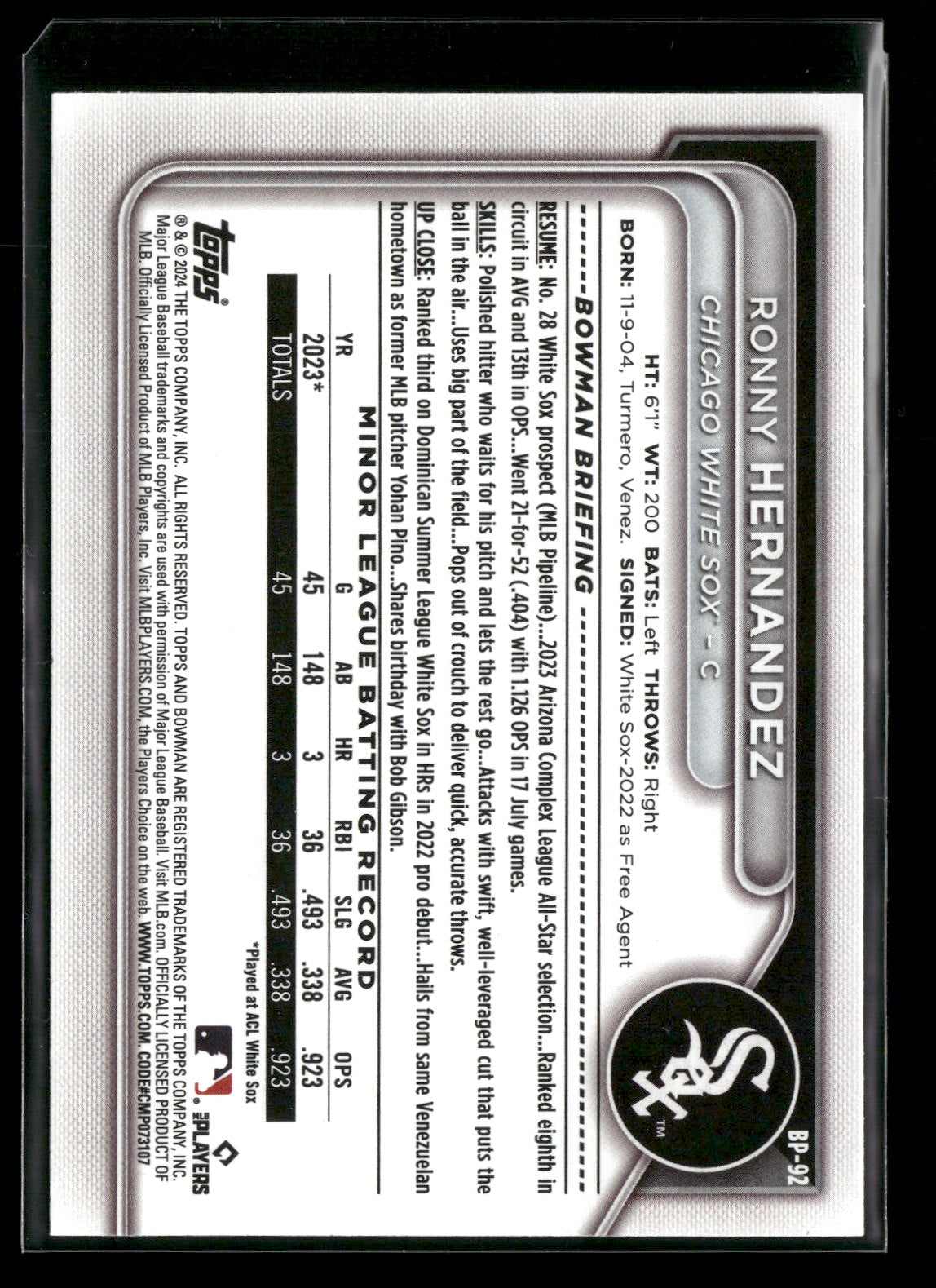 2024 Bowman Ronny Hernandez #BP-92 1st Bowman