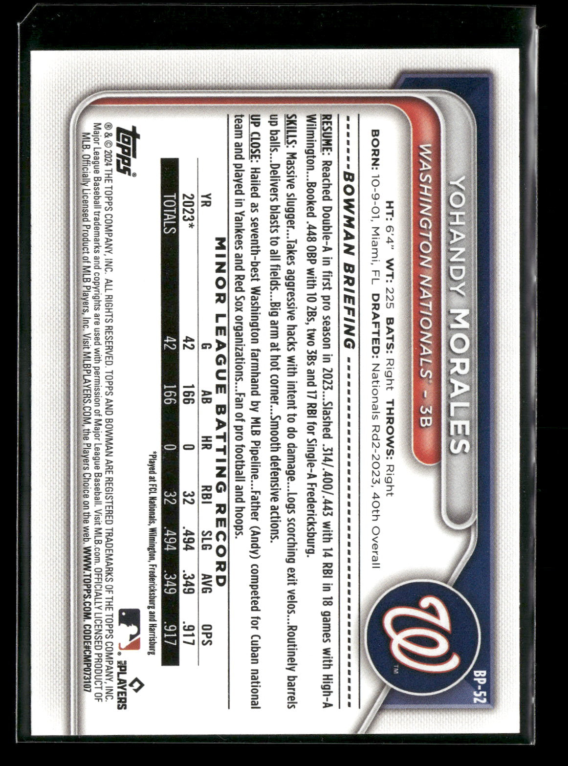 2024 Bowman Yohandy Morales #BP-52 1st Bowman