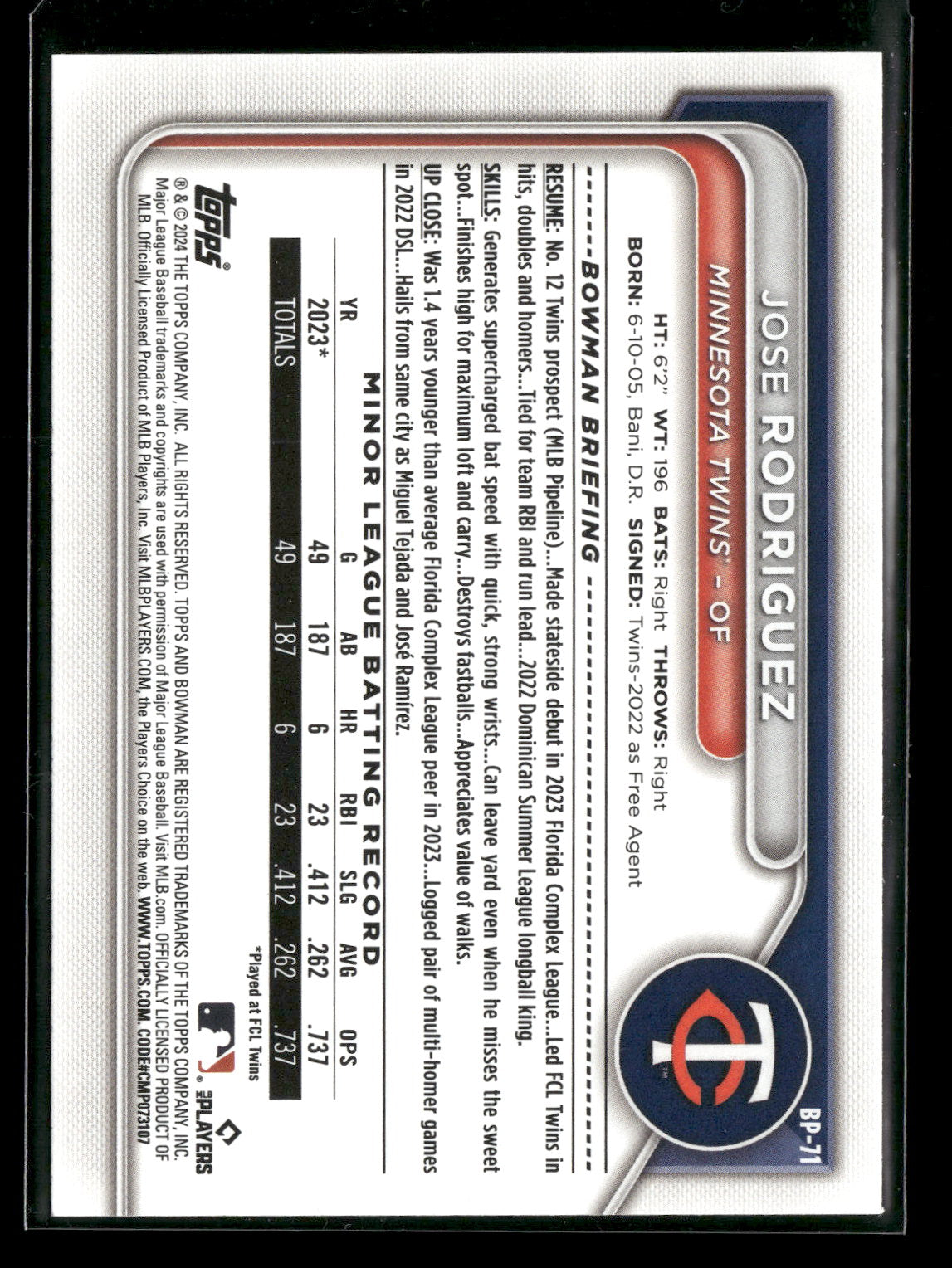 2024 Bowman Jose Rodriguez #BP-71 1st Bowman