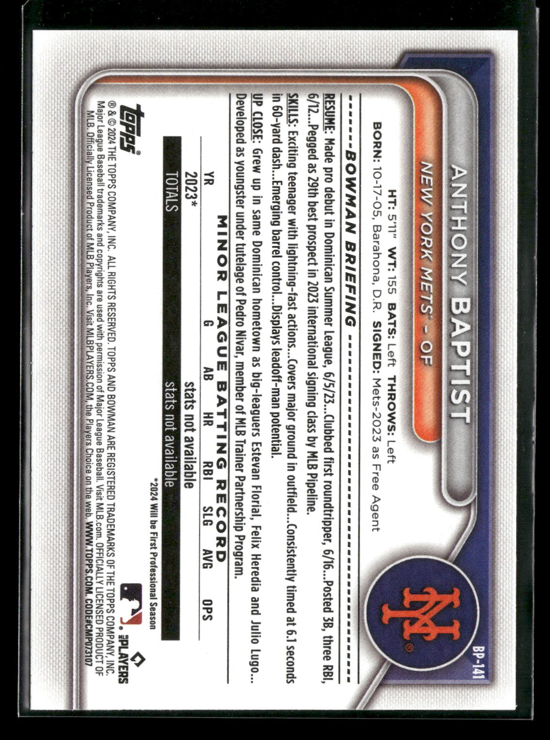 2024 Bowman Anthony Baptist #BP-141 1st Bowman