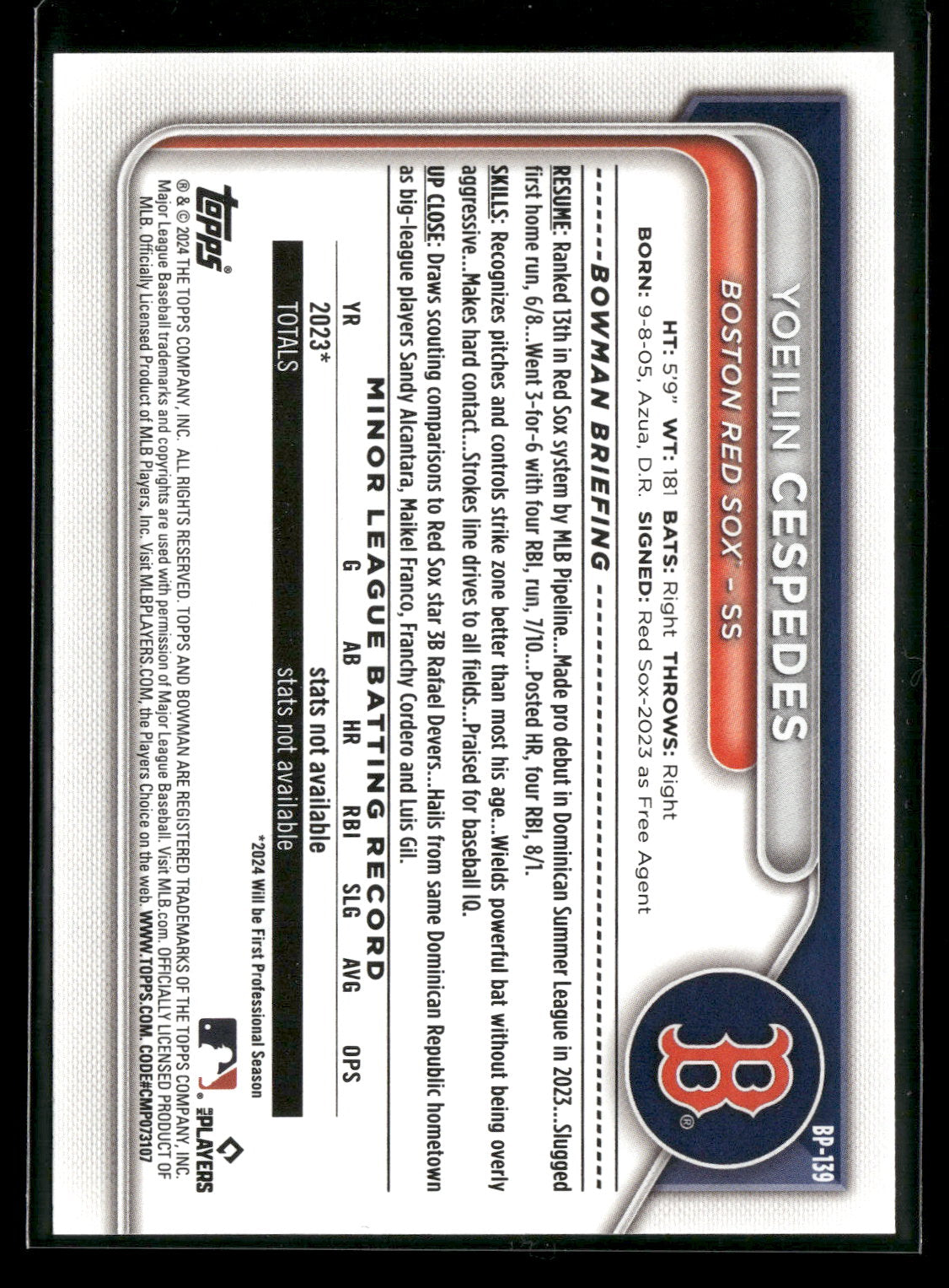 2024 Bowman Yoeilin Cespedes #BP-139 1st Bowman