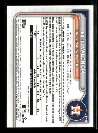 2024 Bowman Esmil Valencia #BP-75 1st Bowman