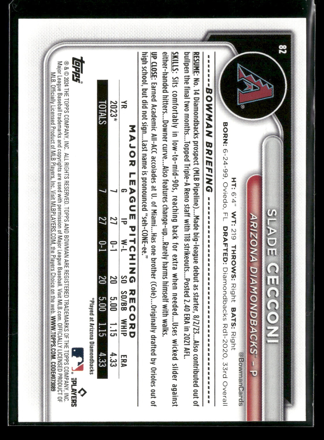 2024 Bowman Slade Cecconi #82 RC