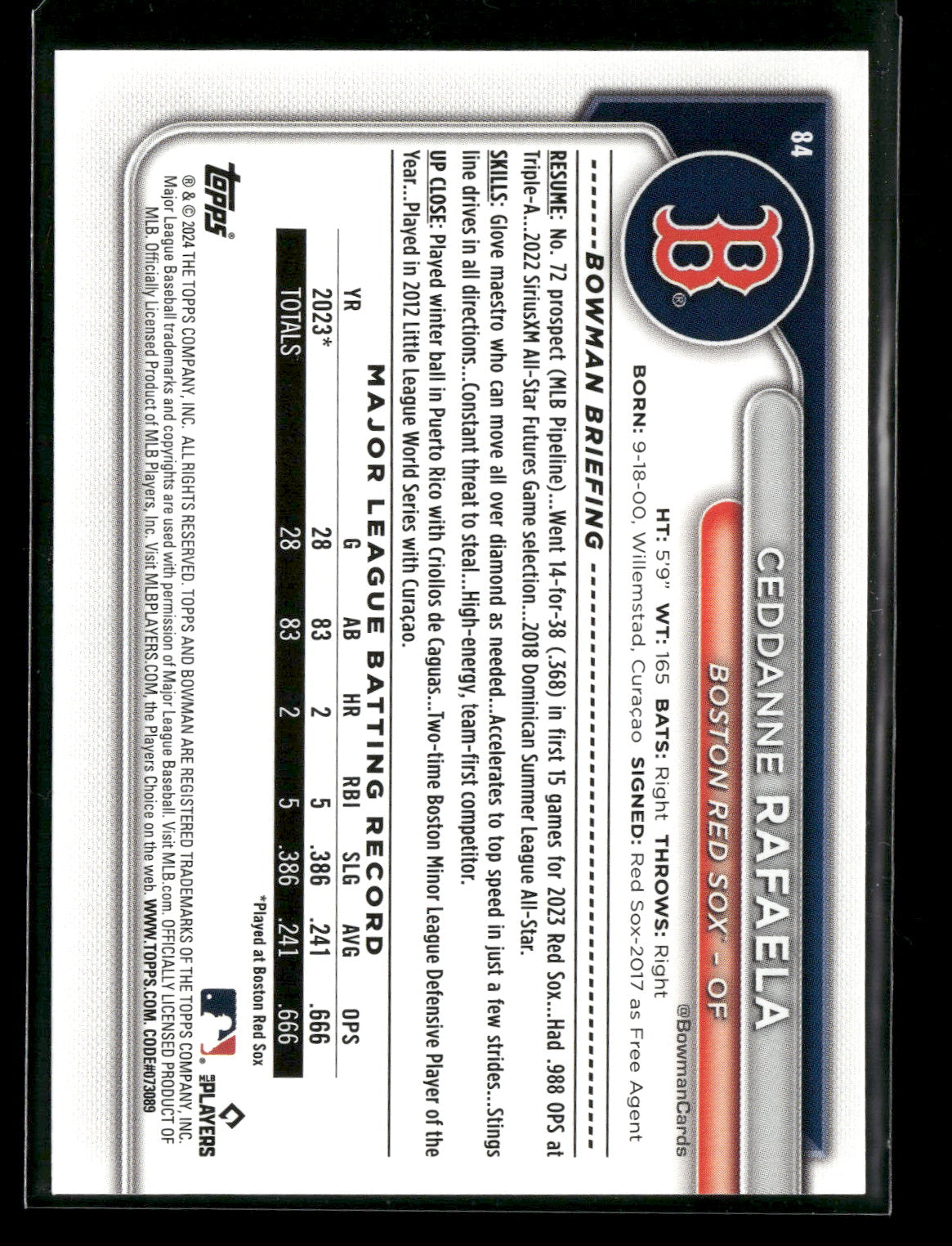 2024 Bowman Ceddanne Rafaela #84 RC