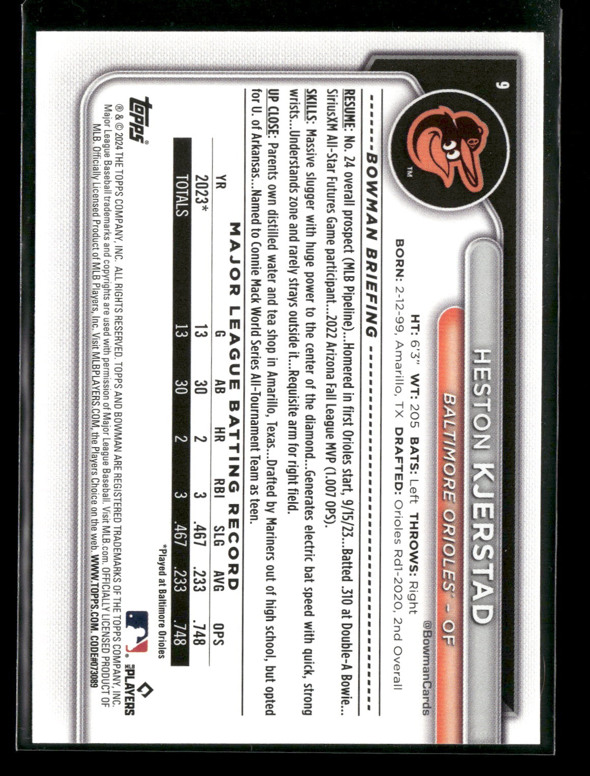 2024 Bowman Heston Kjerstad #9 RC