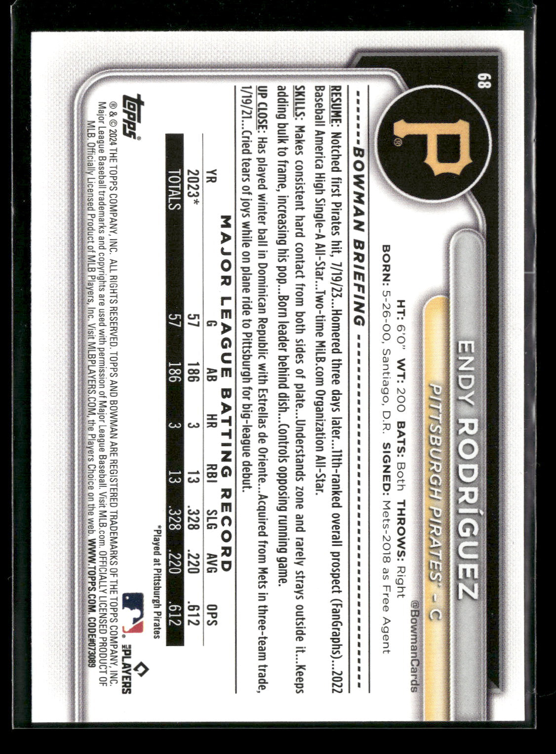 2024 Bowman Endy Rodríguez #68 RC