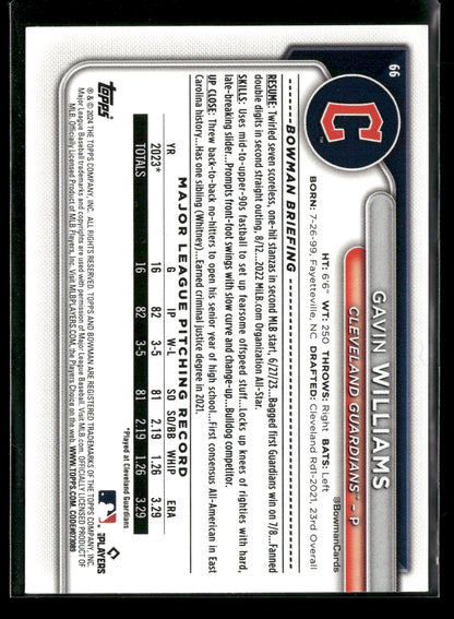 2024 Bowman Gavin Williams #66 RC
