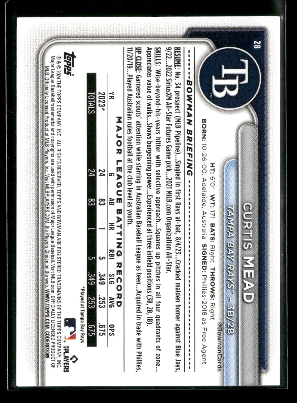 2024 Bowman Curtis Mead #28 RC