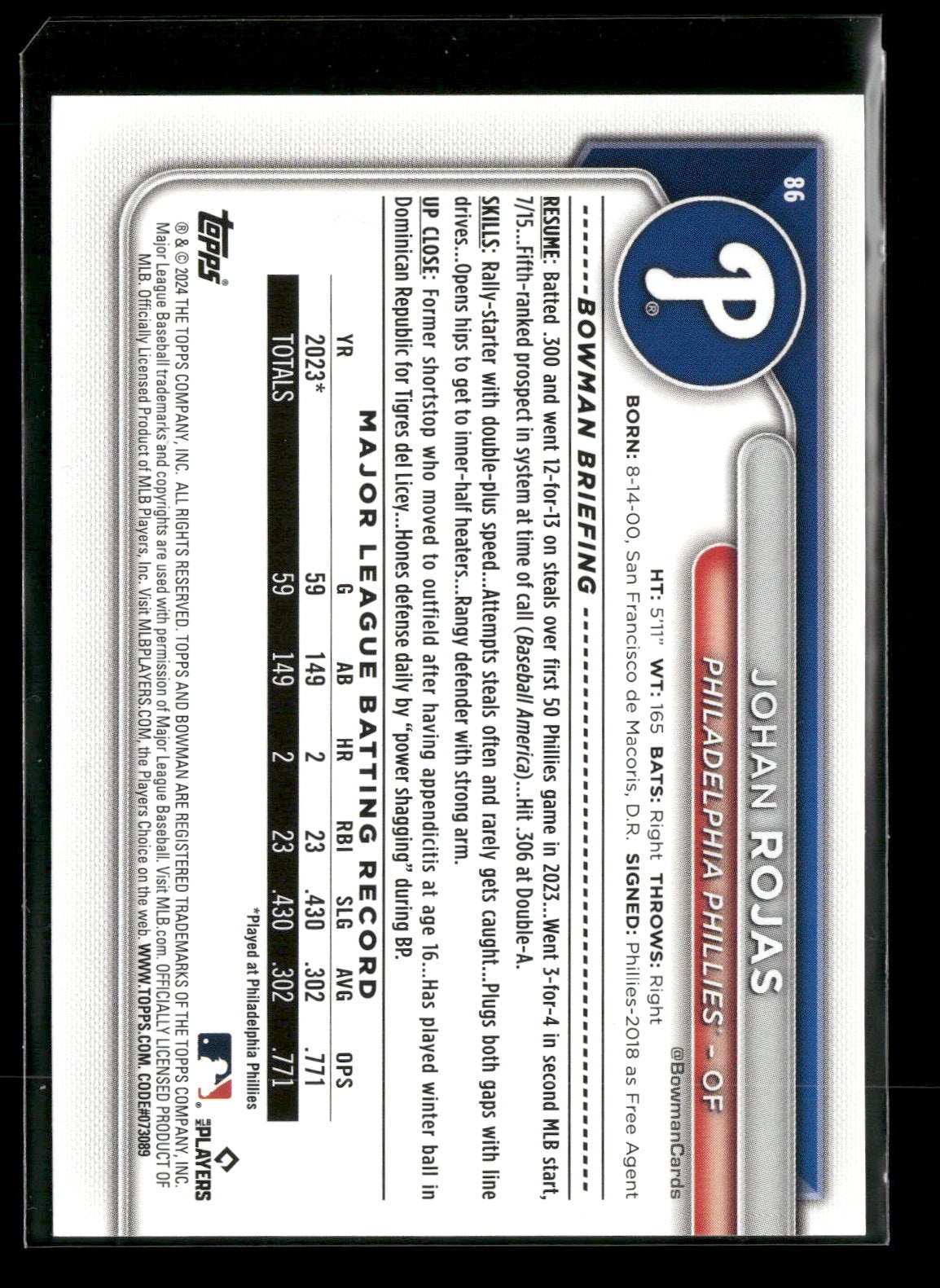2024 Bowman Johan Rojas #86 RC