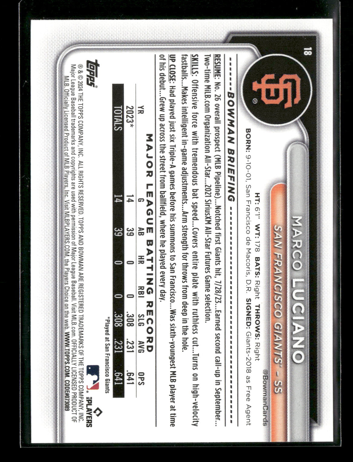 2024 Bowman Marco Luciano #18 RC