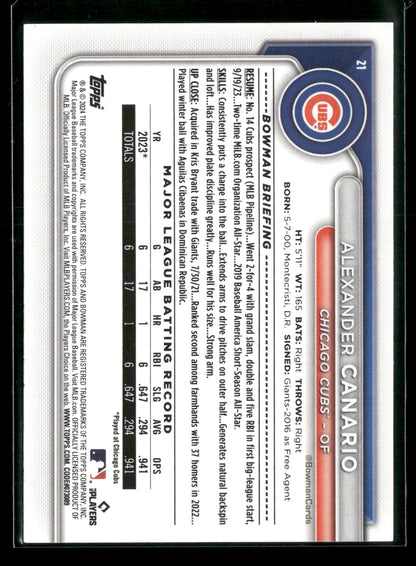 2024 Bowman Alexander Canario #21 RC