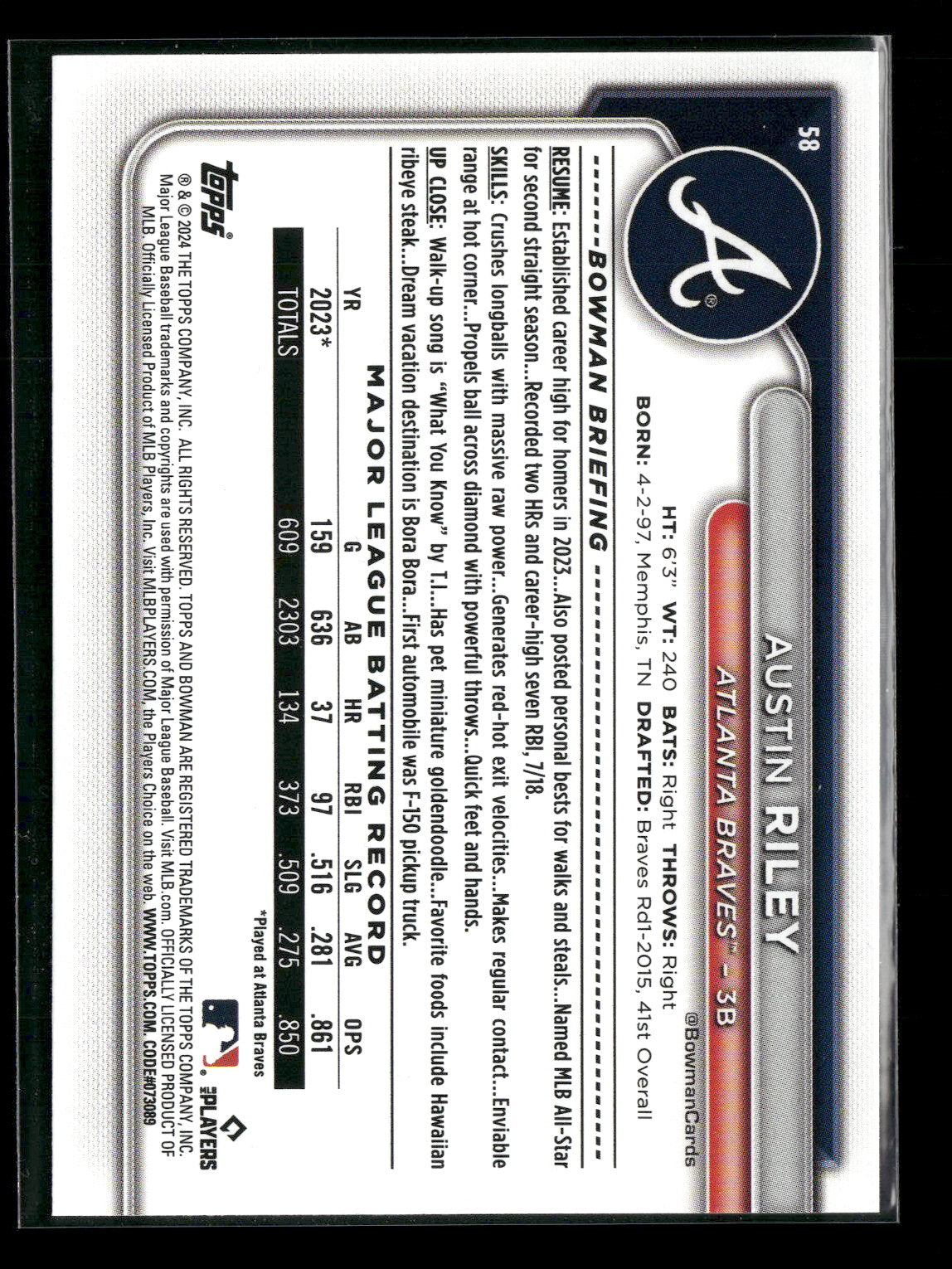 2024 Bowman Austin Riley #58