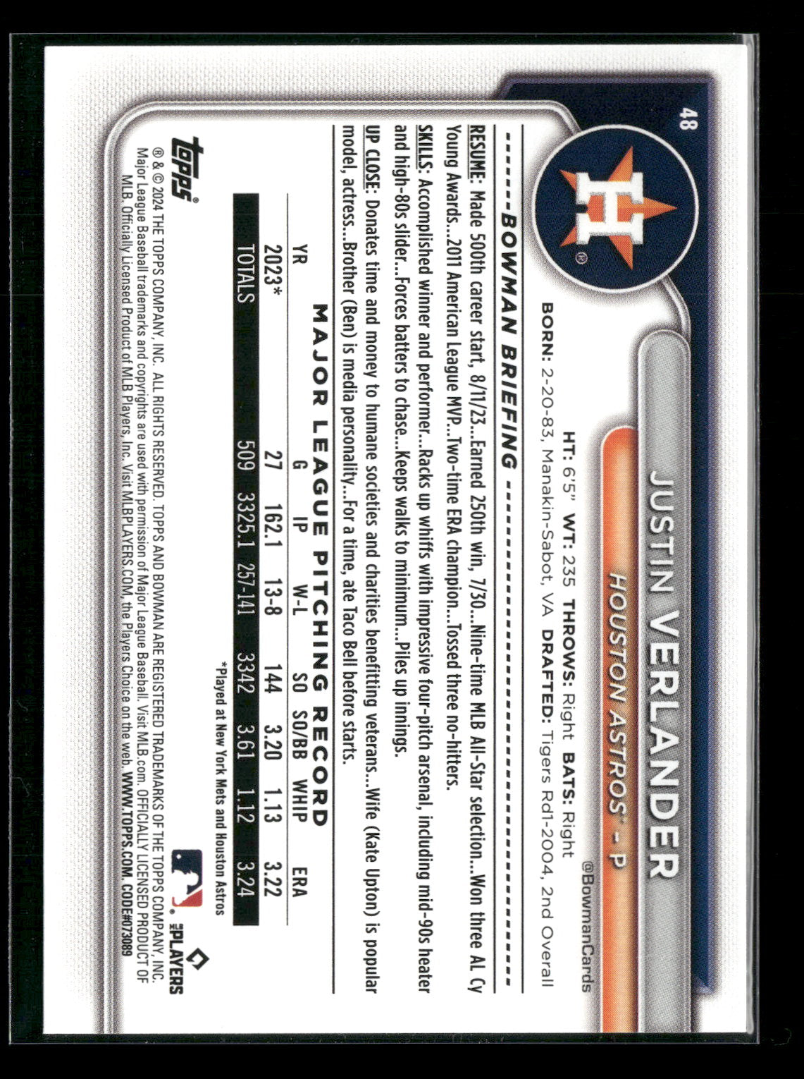 2024 Bowman Justin Verlander #48