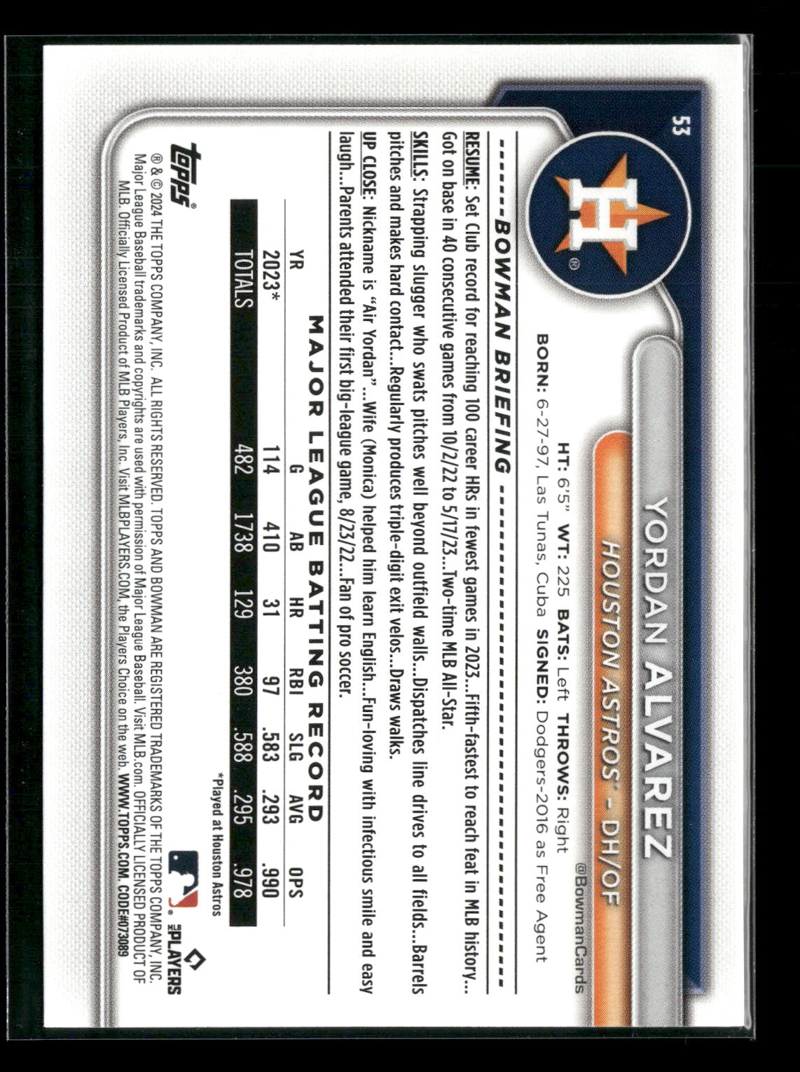 2024 Bowman Yordan Alvarez #53