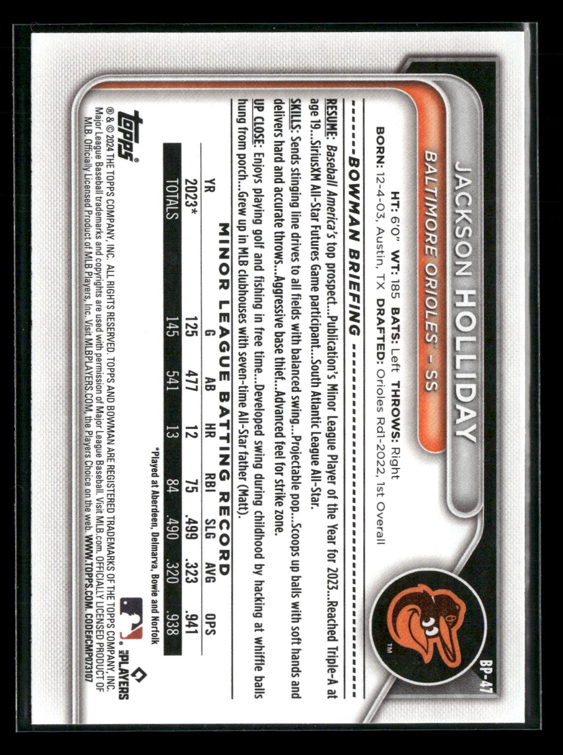 2024 Bowman Jackson Holliday #BP-47