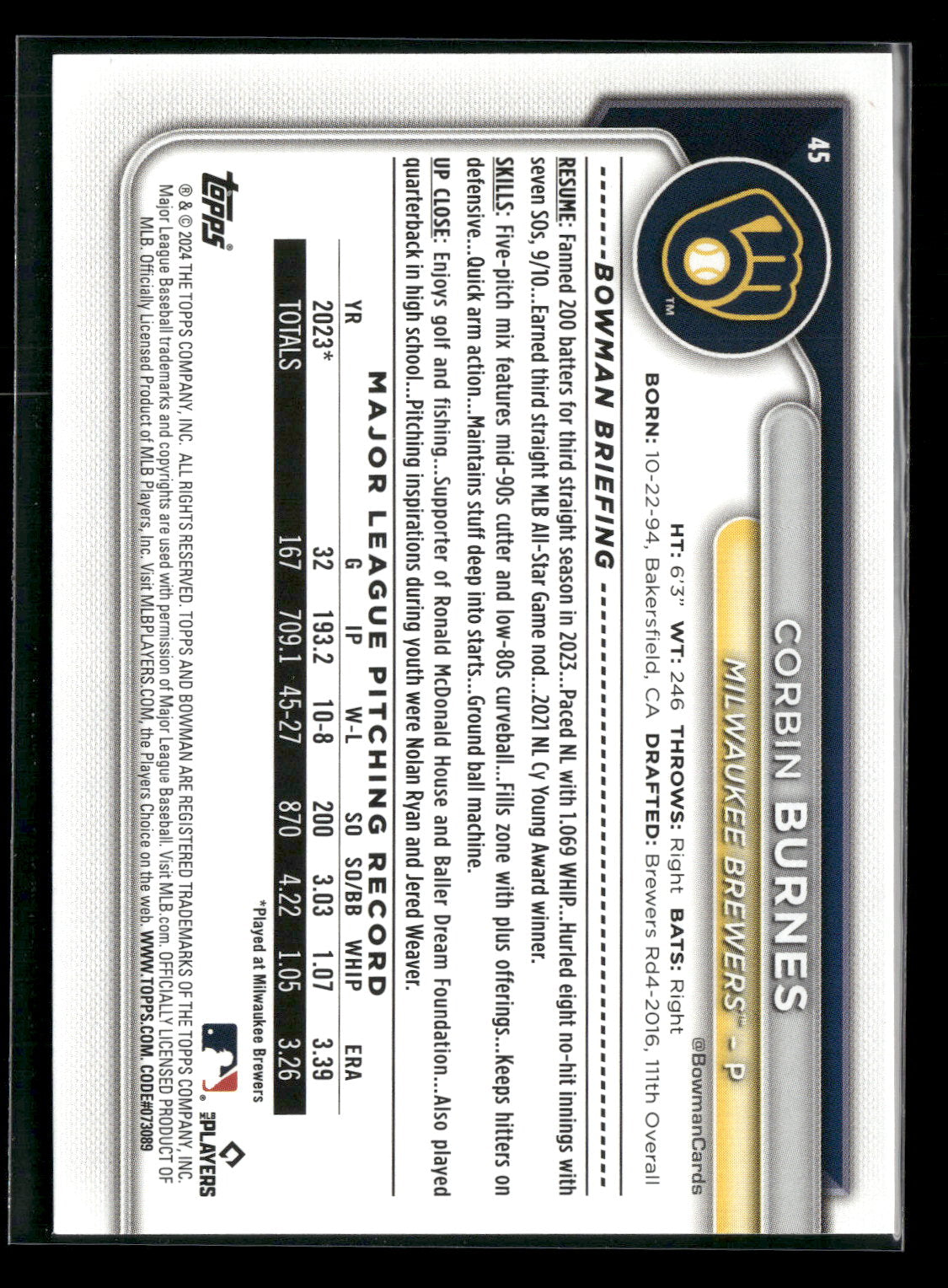 2024 Bowman Corbin Burnes #45