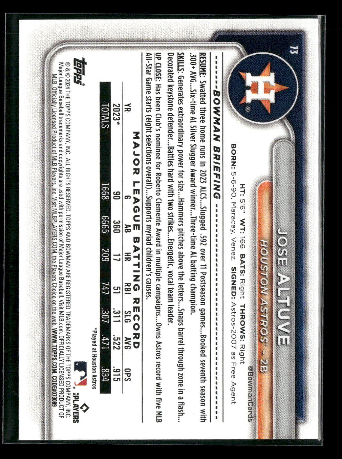 2024 Bowman Jose Altuve #73