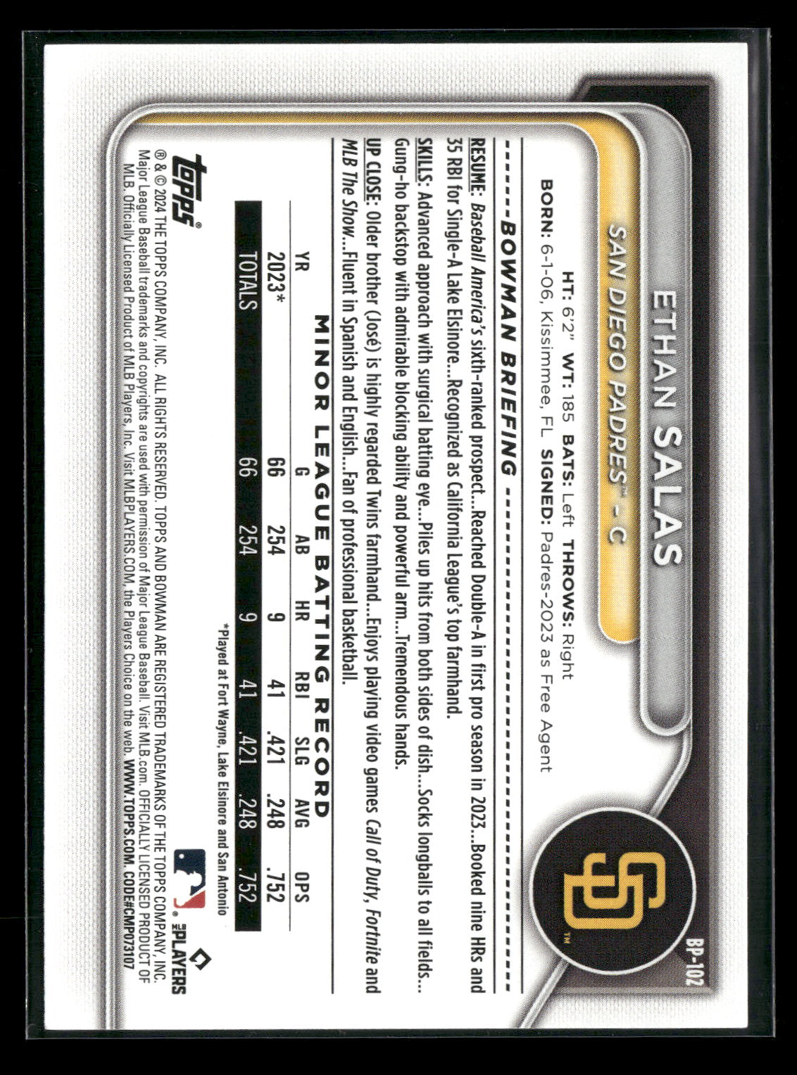 2024 Bowman Ethan Salas #BP-102