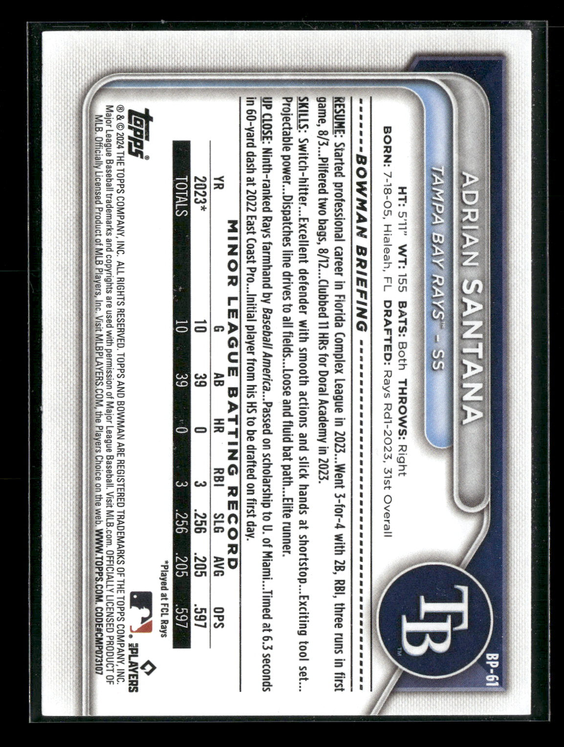 2024 Bowman Adrian Santana #BP-61