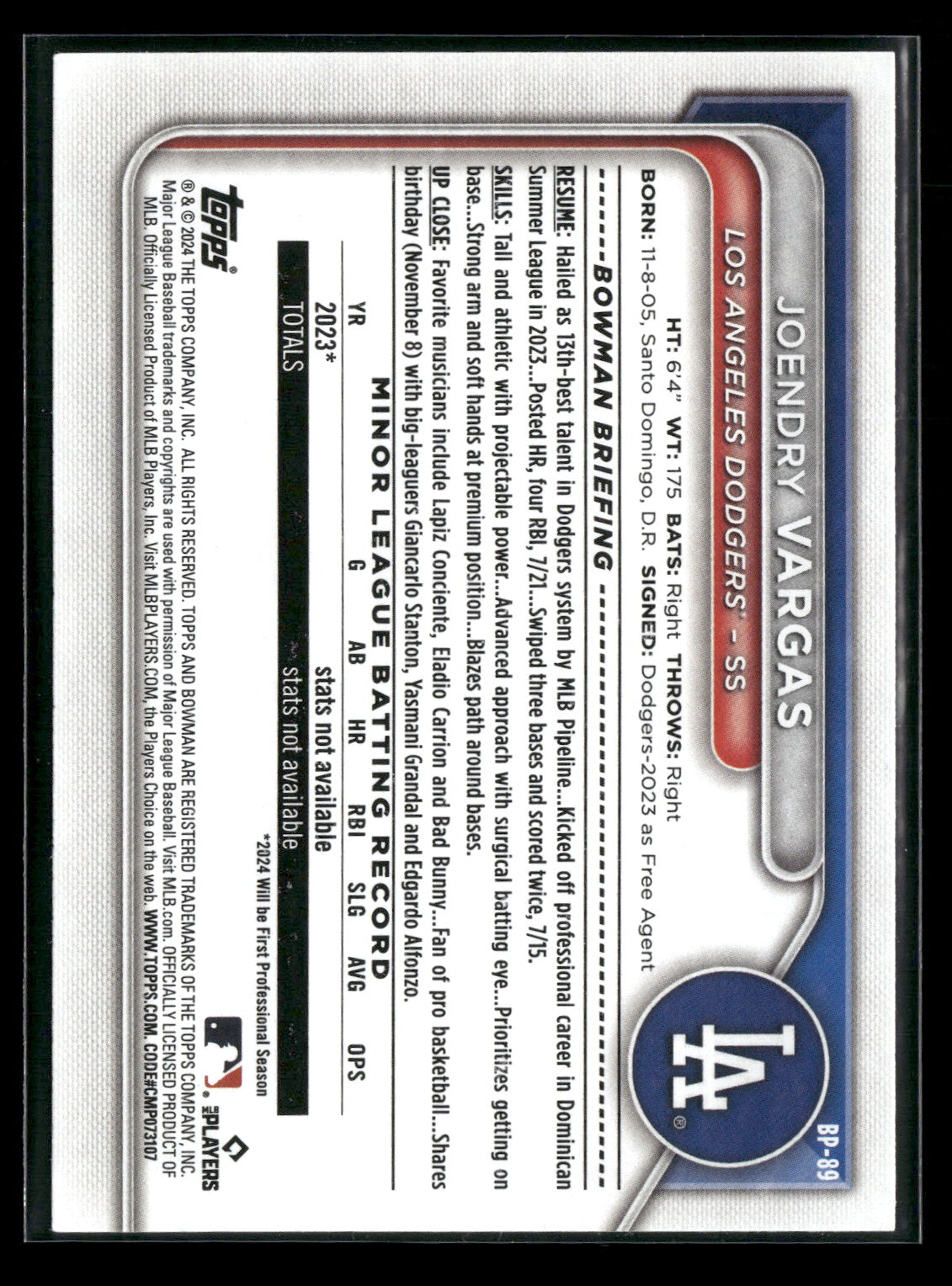 2024 Bowman Joendry Vargas #BP-89