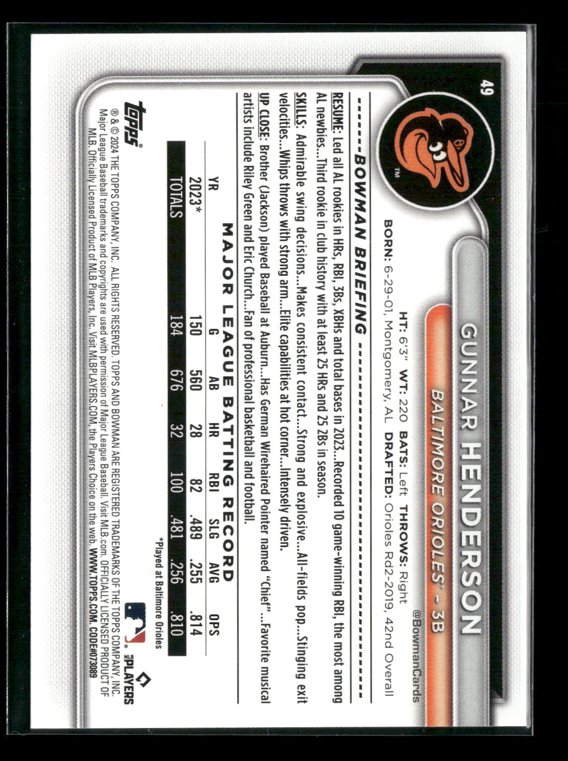 2024 Bowman Gunnar Henderson #49