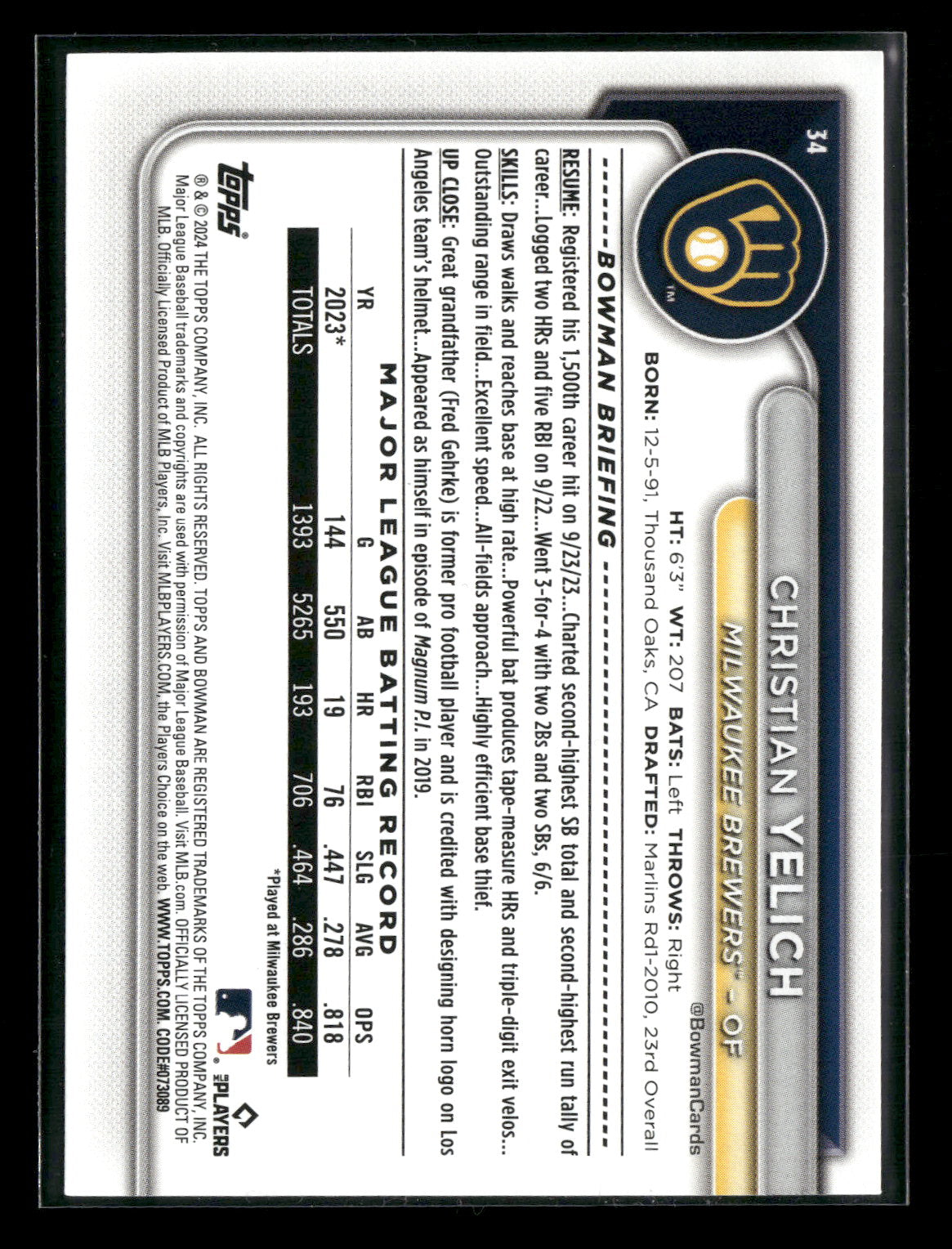 2024 Bowman Christian Yelich #34