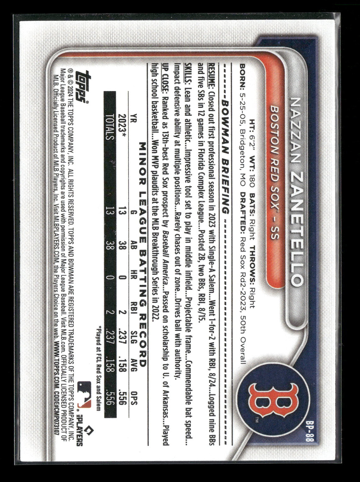 2024 Bowman Nazzan Zanetello #BP-88