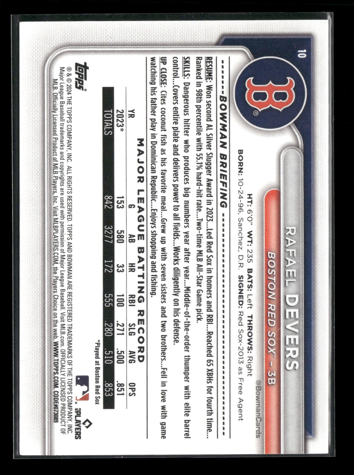 2024 Bowman Rafael Devers #10