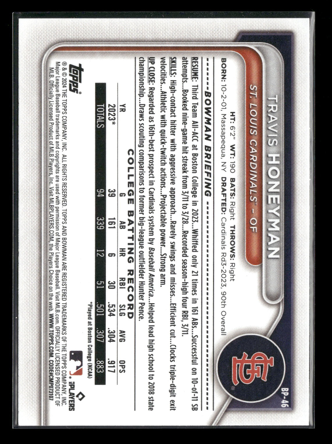 2024 Bowman Travis Honeyman #BP-46