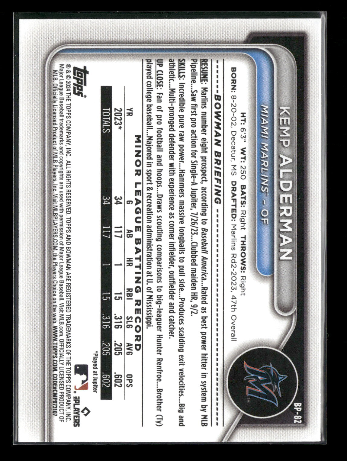 2024 Bowman Kemp Alderman #BP-82