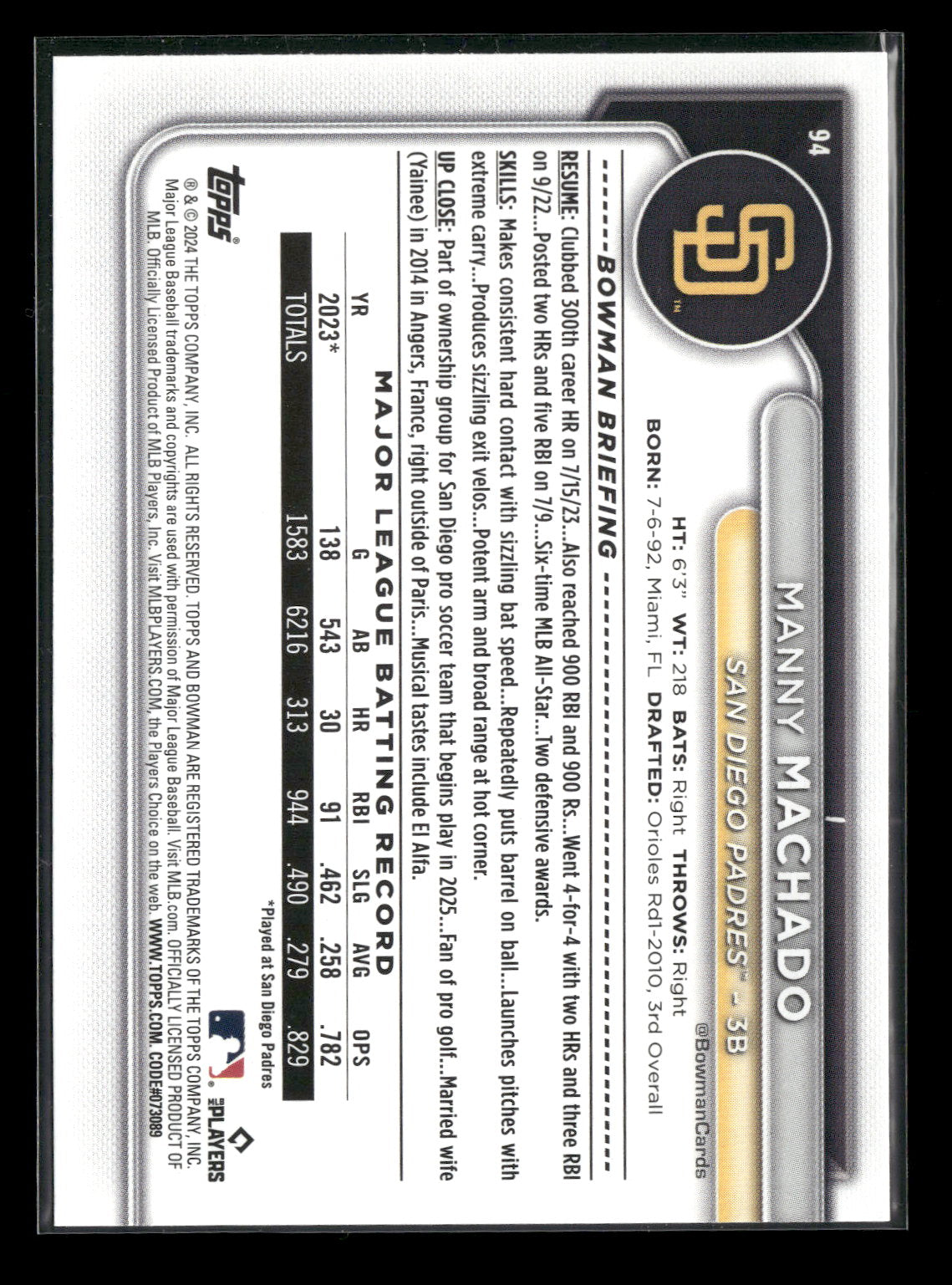 2024 Bowman Manny Machado #94