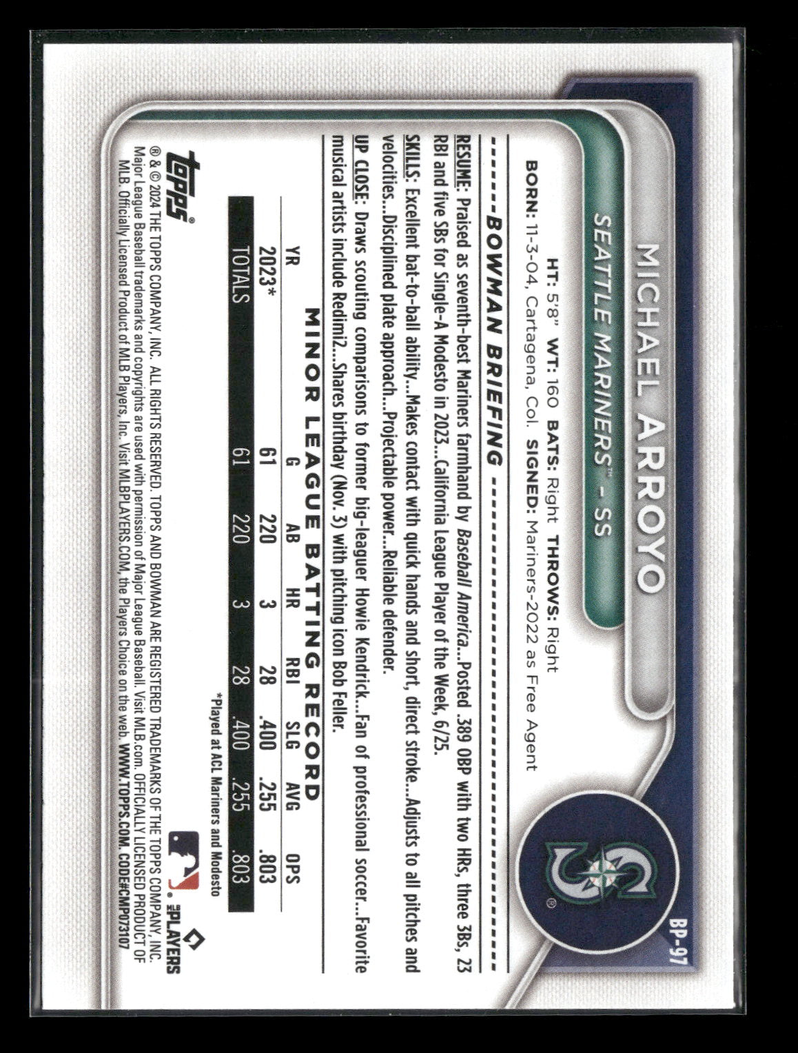 2024 Bowman Michael Arroyo #BP-97